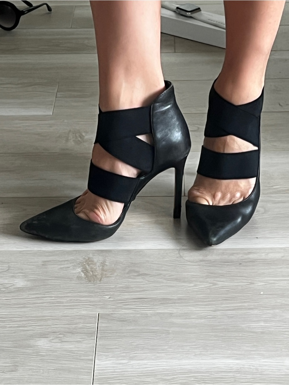 Vince Camuto Black Strappy Pointed-Toe Stiletto Heels